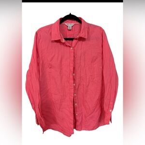 Tommy Bahama Women's Sz S Side Slit 100 % Linen Coral Pink Linen Button-Down Top